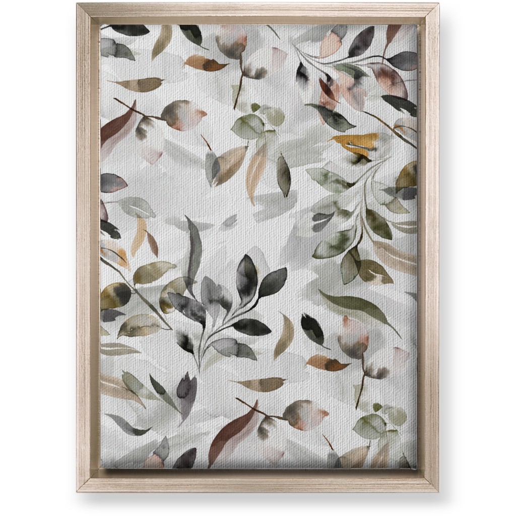 Watercolor Botanical Leaves - Beige Wall Art, Metallic, Single piece, Canvas, 10x14, Beige