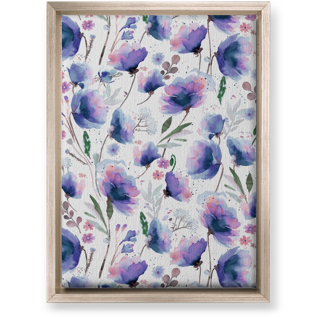 Abstract Poppies - Blue Wall Art, Metallic, Single piece, Canvas, 10x14, Blue