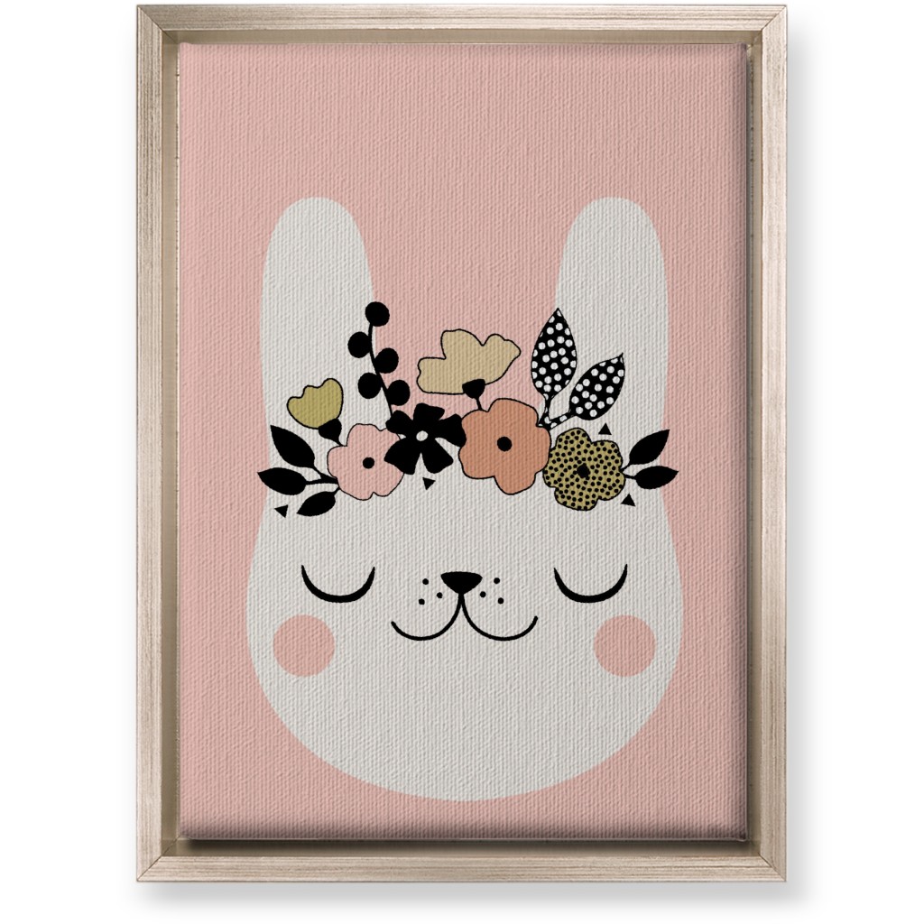 Floral Bunny - Pink Wall Art, Metallic, Single piece, Canvas, 10x14, Pink