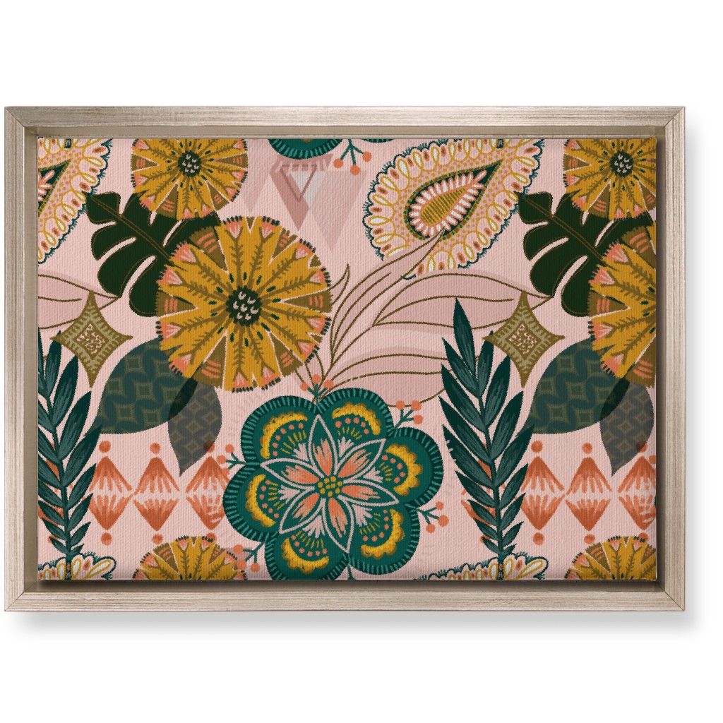 Boho Tropical - Floral - Pink Wall Art, Metallic, Single piece, Canvas, 10x14, Multicolor