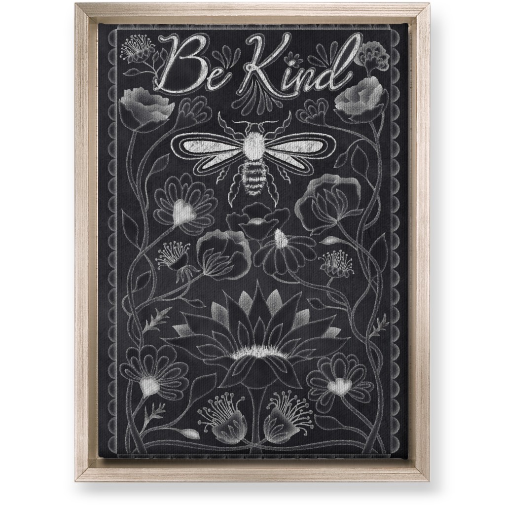 Be Kind Floral Wall Art, Metallic, Single piece, Canvas, 10x14, Black