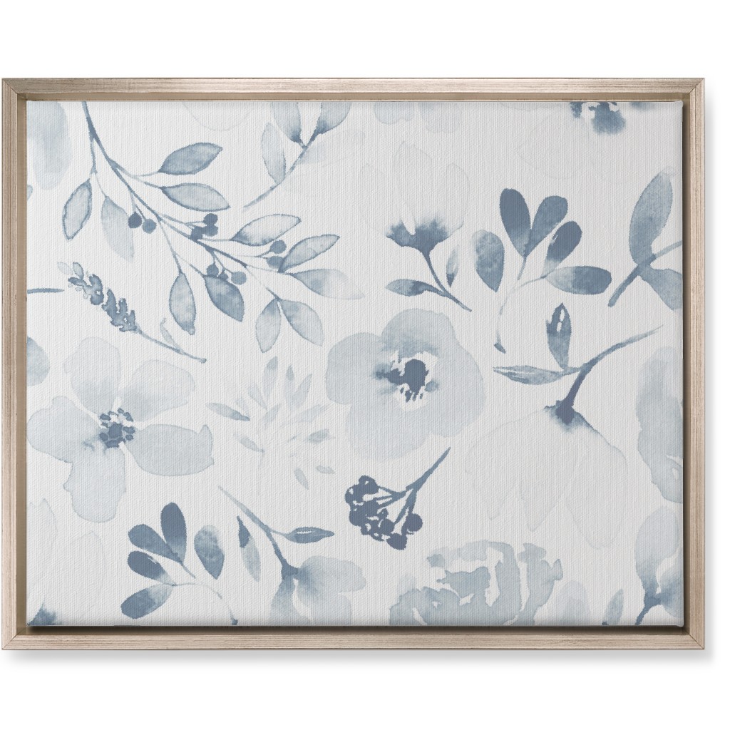 Faded Floral Watercolor - Light Blue Wall Art, Metallic, Single piece, Canvas, 16x20, Blue, True Blue