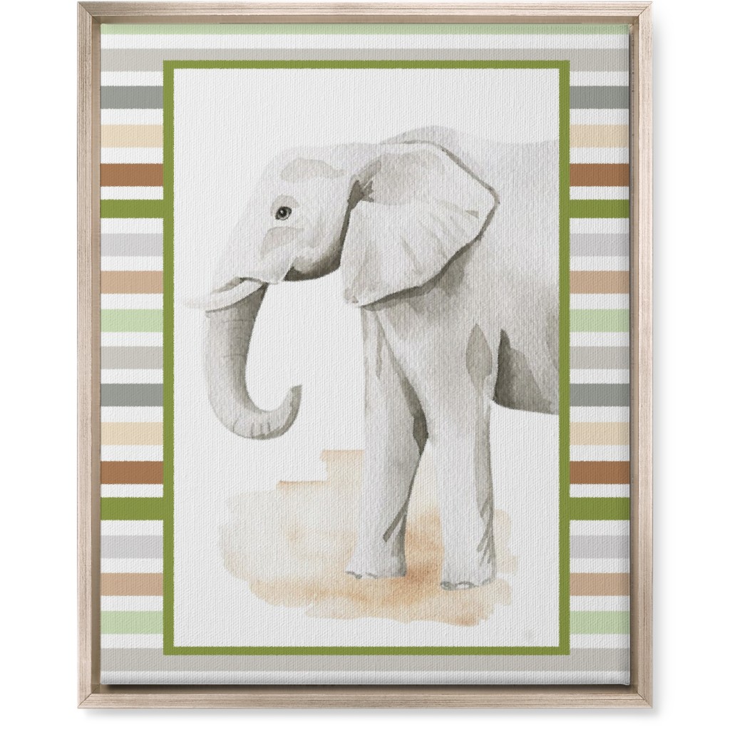 Jungle Safari Animals and Stripes - Elephant Wall Art, Metallic, Single piece, Canvas, 16x20, Multicolor