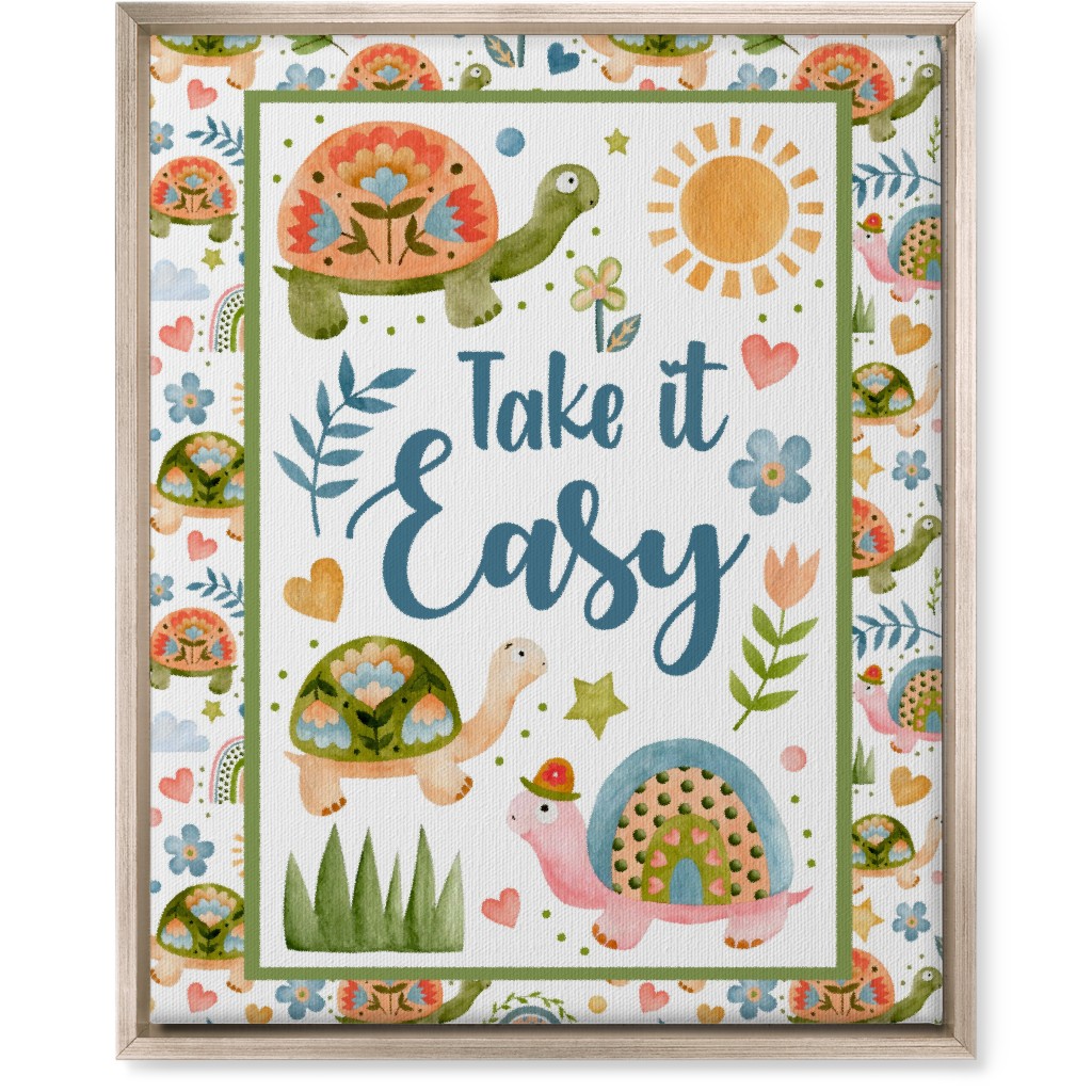 Take It Easy - Turtles & Spring Flowers Wall Art, Metallic, Single piece, Canvas, 16x20, Multicolor