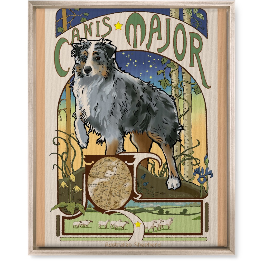 Art Nouveau Canis Major Aussie Wall Art, Metallic, Single piece, Canvas, 16x20, Multicolor