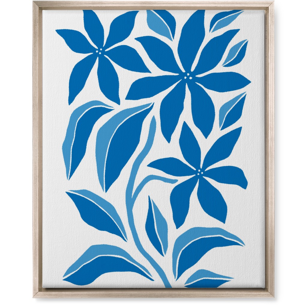 Minimalist Block Botanical Floral - Blue Wall Art, Metallic, Single piece, Canvas, 16x20, Blue, True Blue