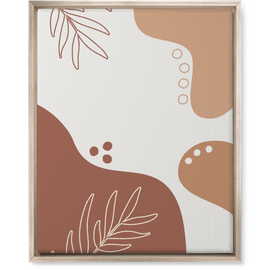 Abstract Shapes and Fern Leaves - Earth Tones Wall Art, Metallic, Single piece, Canvas, 16x20, Orange