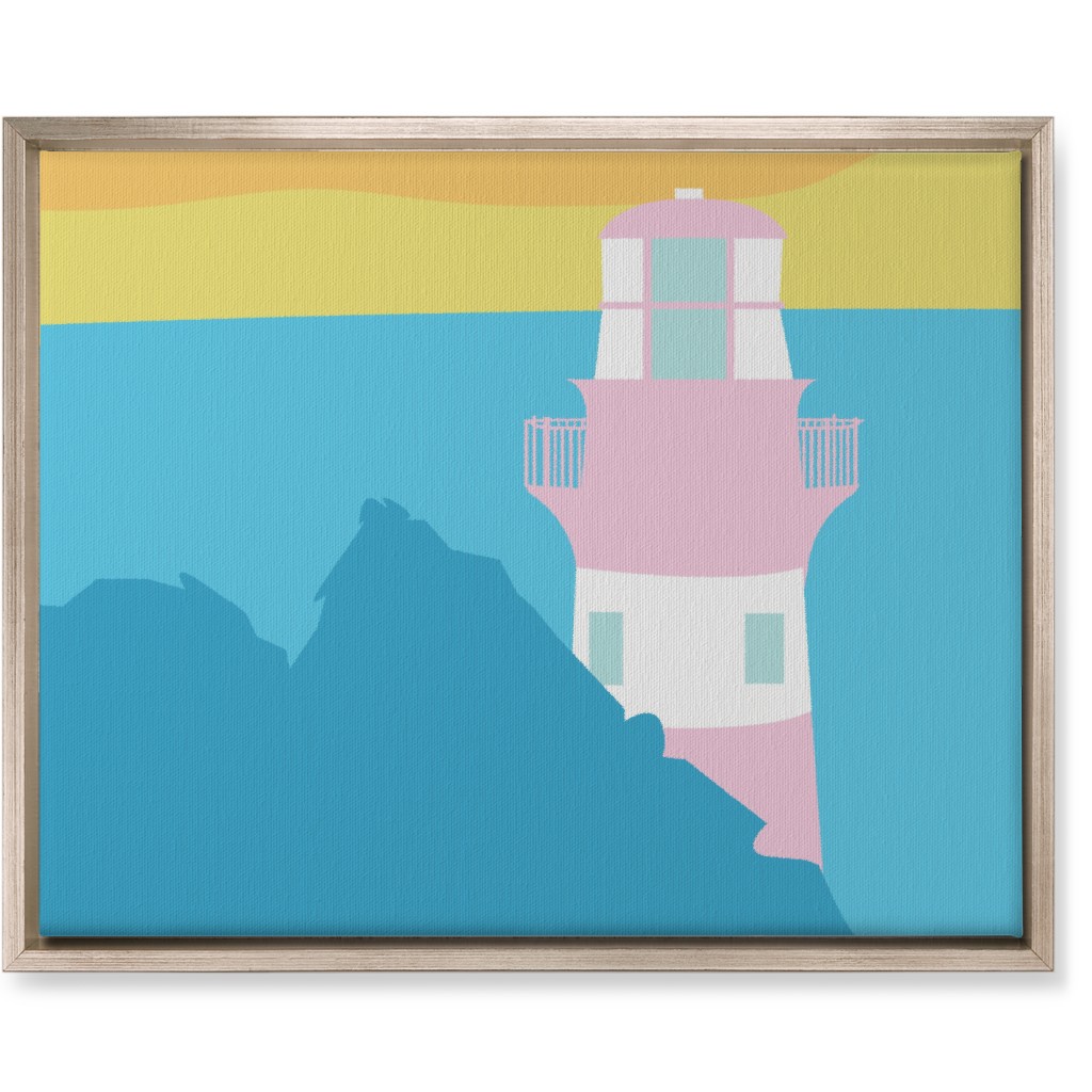 Minamalist Rocky Caribbean Lighthouse - Bold Wall Art, Metallic, Single piece, Canvas, 16x20, Multicolor