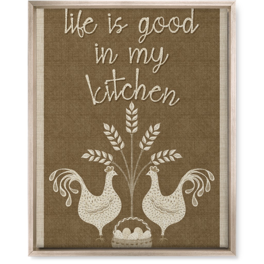 in My Kitchen Vintage Chickens - Brown Wall Art, Metallic, Single piece, Canvas, 16x20, Brown, Brown