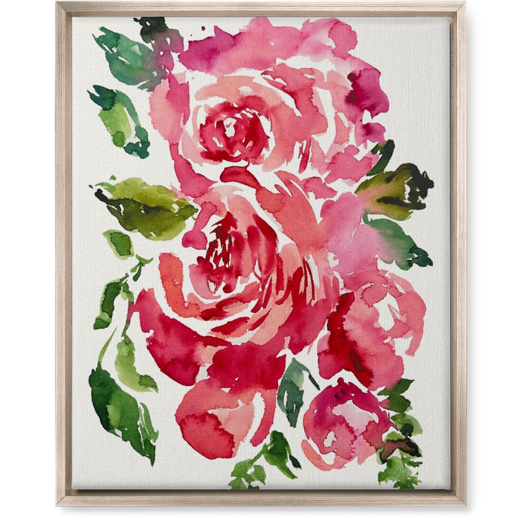 Watercolor Roses - Red Wall Art, Metallic, Single piece, Canvas, 16x20, Pink, Bright Pink