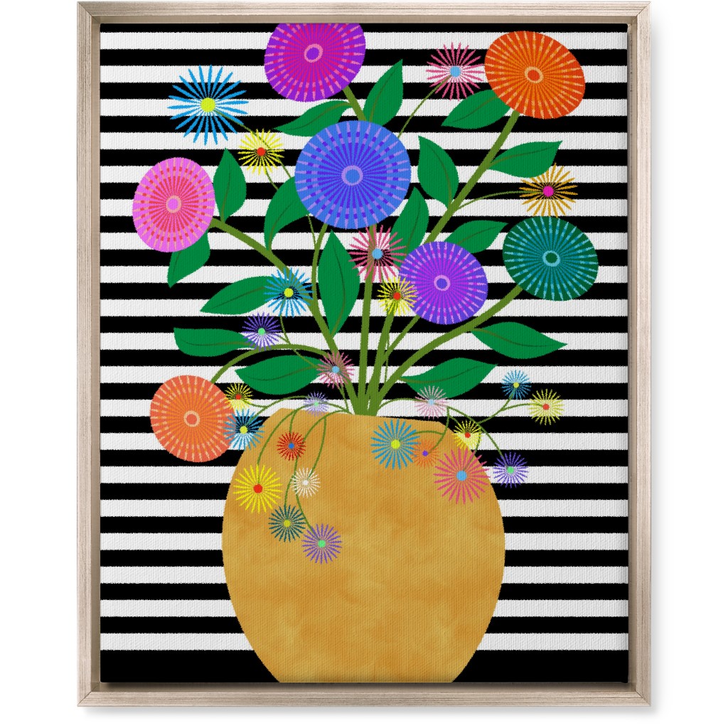 Striped Vase With Flowers - Multi Wall Art, Metallic, Single piece, Canvas, 16x20, Multicolor