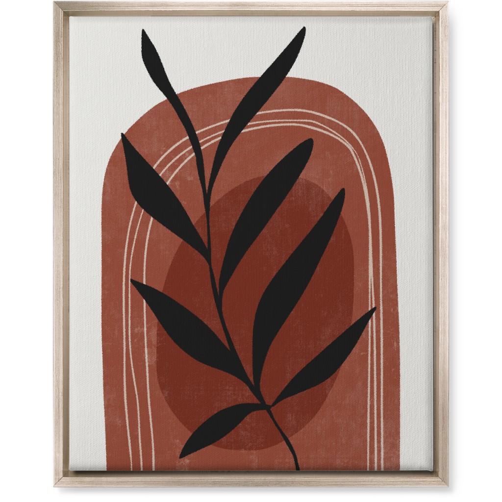 Abstract Leaf Sunrise - Terracotta and Ivory Wall Art, Metallic, Single piece, Canvas, 16x20, Brown
