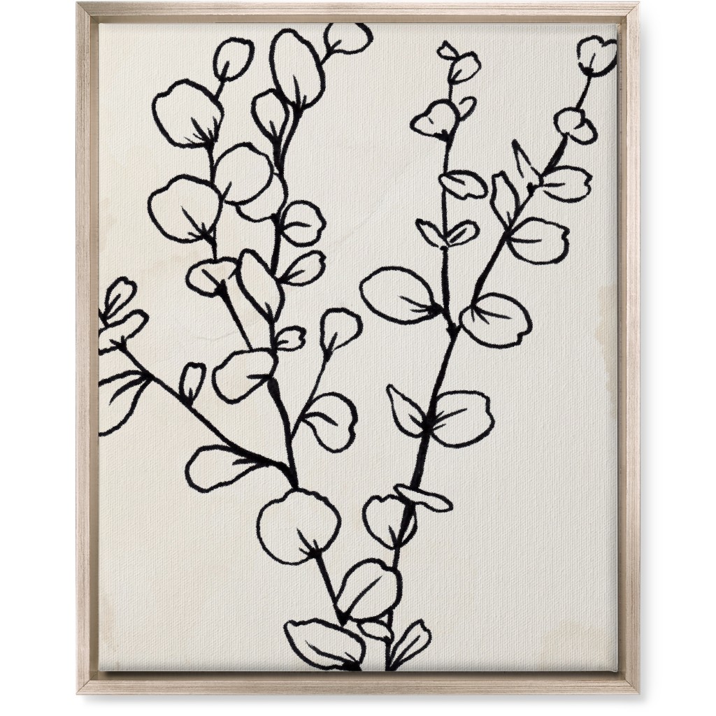 Vintage Eucalyptus Sketch - Beige and Black Wall Art, Metallic, Single piece, Canvas, 16x20, Beige