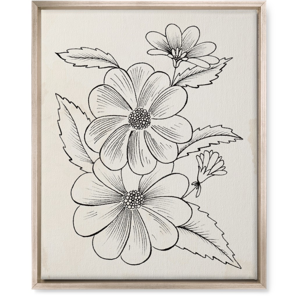 Vintage Flower Sketch - Beige and Black Wall Art, Metallic, Single piece, Canvas, 16x20, Beige, Pearl