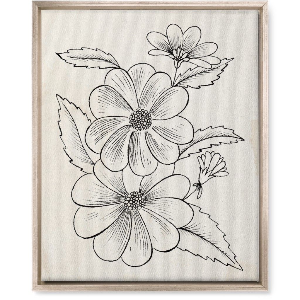 Vintage Flower Sketch - Beige and Black Wall Art, Metallic, Single piece, Canvas, 16x20, Beige