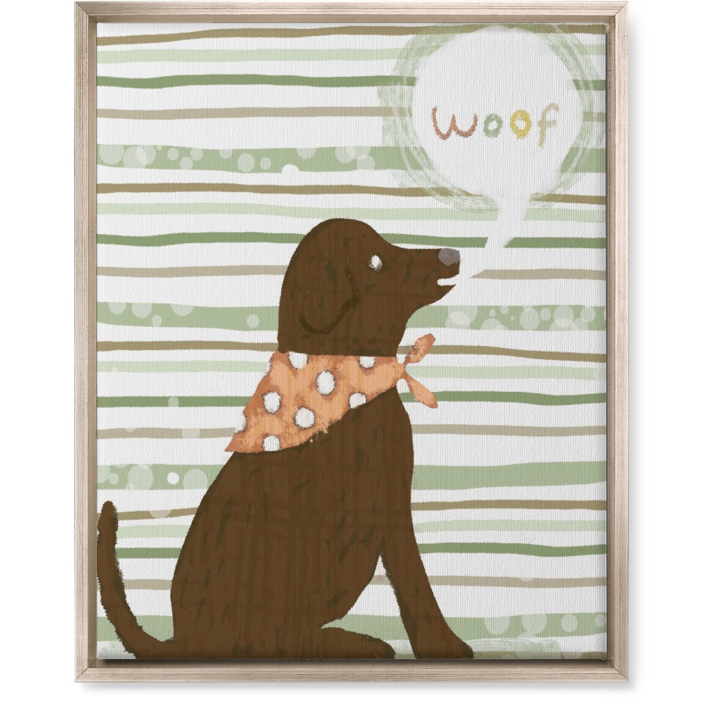 Woof, Dog - Brown and Green Wall Art, Metallic, Single piece, Canvas, 16x20, Green