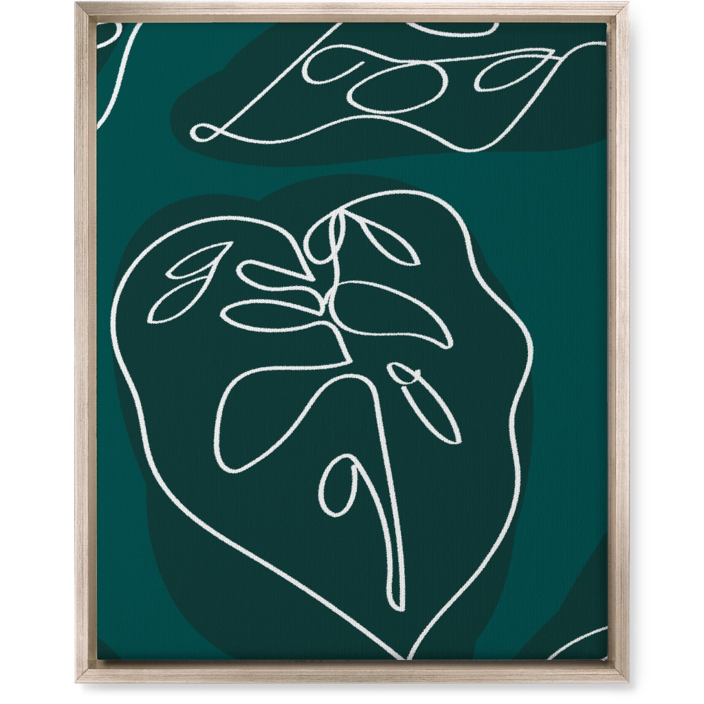 Minimalist Modern Line Art Monstera - Green Wall Art, Metallic, Single piece, Canvas, 16x20, Green