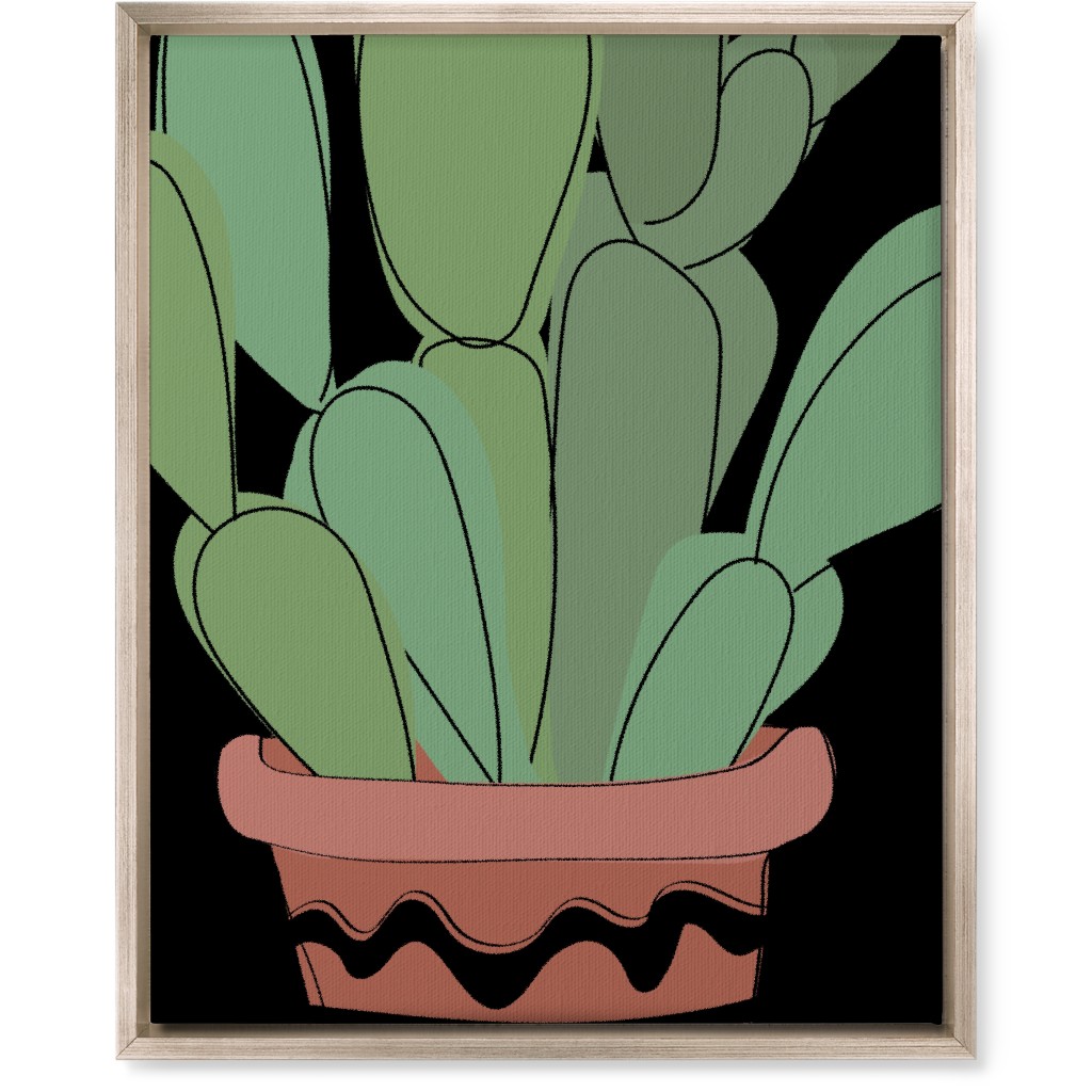 Potted Prickly Pear Cactus - Green and Black Wall Art, Metallic, Single piece, Canvas, 16x20, Green