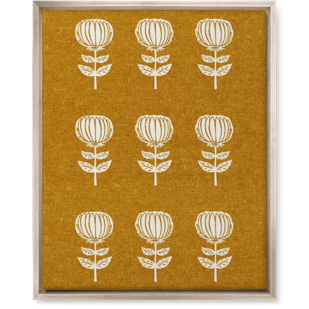 Block Print Floral Wall Art, Metallic, Single piece, Canvas, 16x20, Yellow