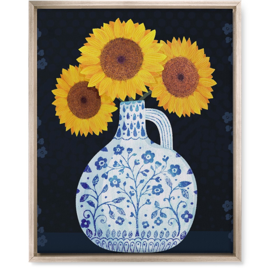 Vase of Sunflowers - Yellow on Black Wall Art, Metallic, Single piece, Canvas, 16x20, Multicolor