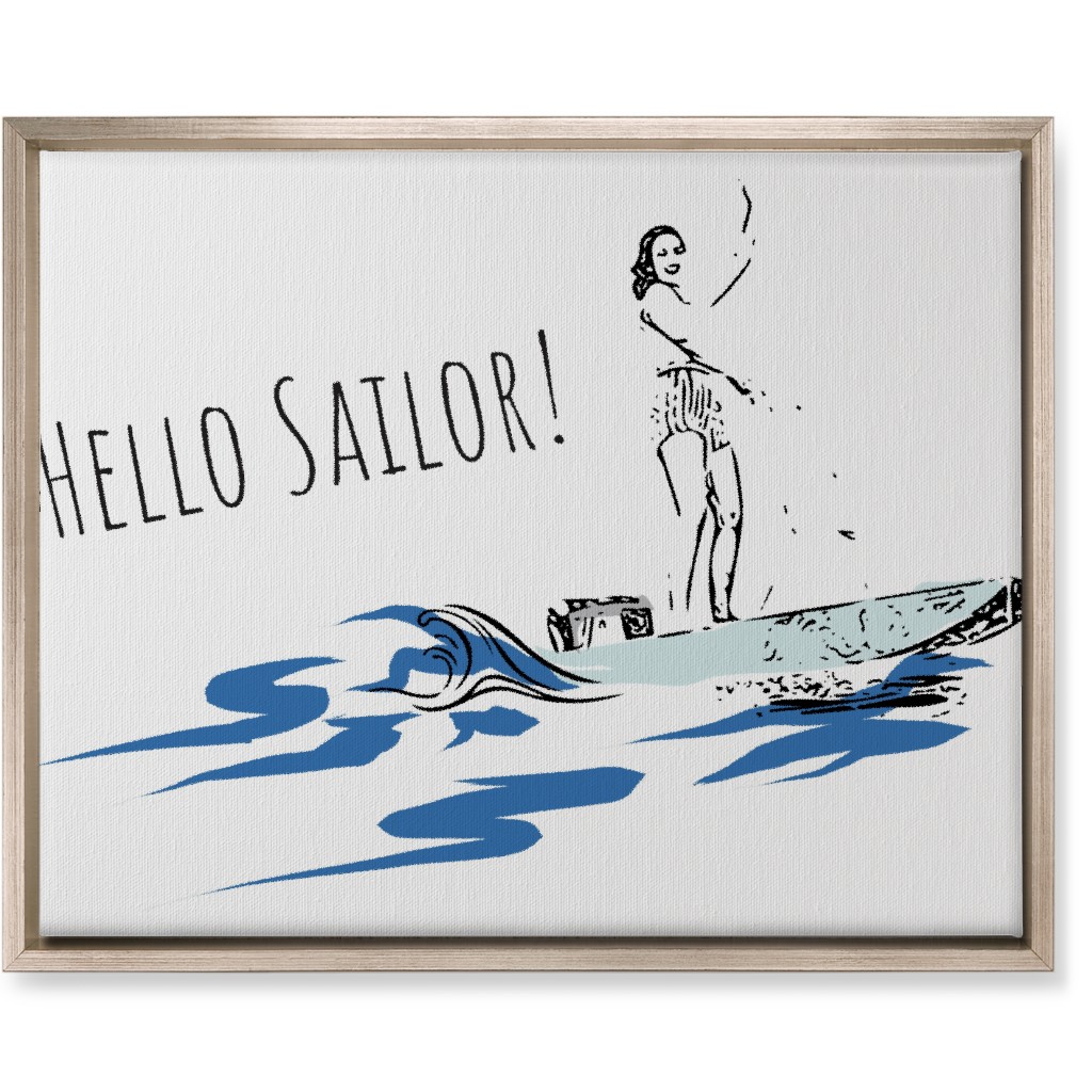 Hello Sailor Girl - White and Blue Wall Art, Metallic, Single piece, Canvas, 16x20, Blue