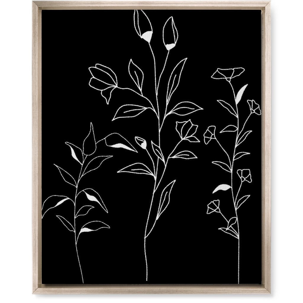 Wildflower Botanical - Black and White Wall Art, Metallic, Single piece, Canvas, 16x20, Black, Black
