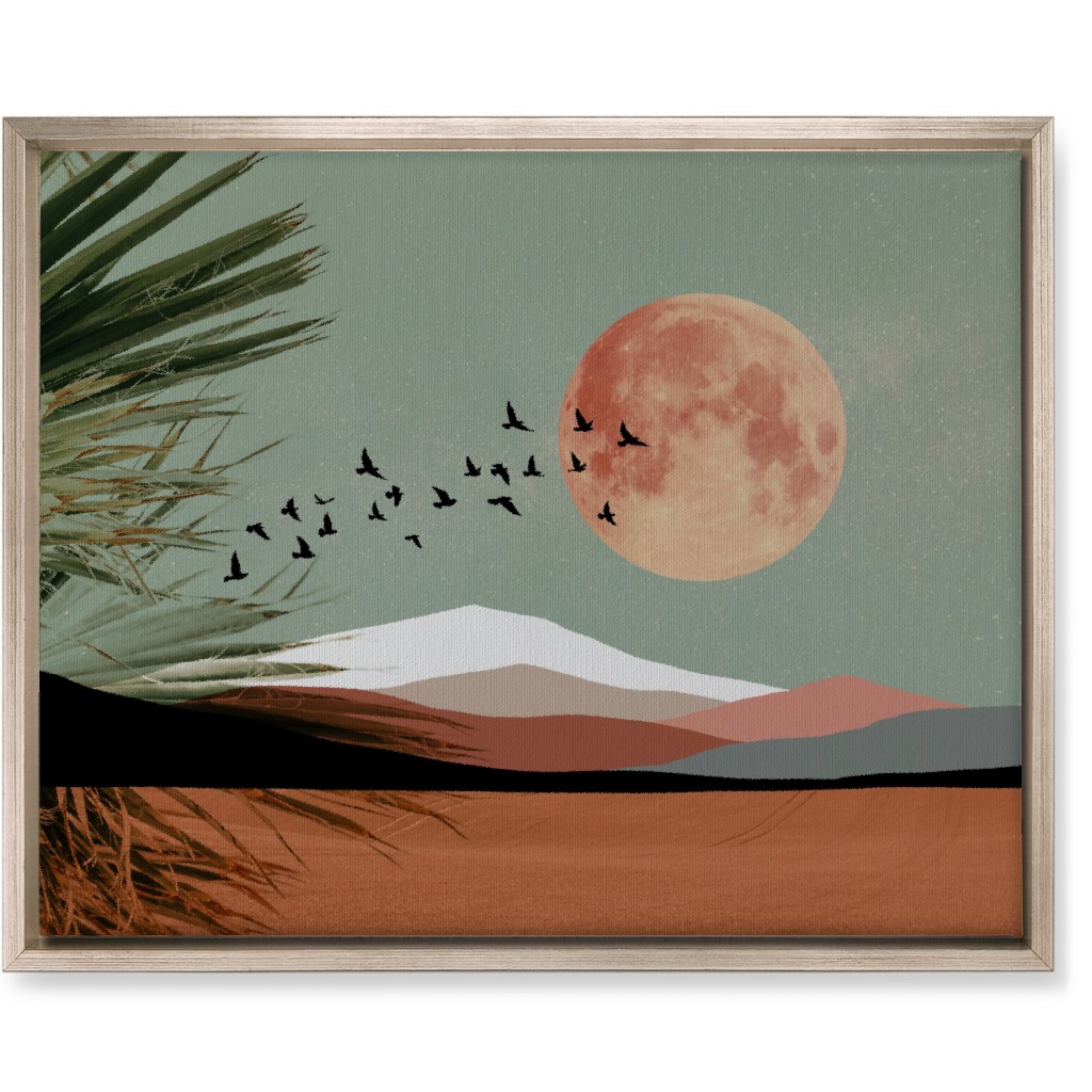Full Moon Retro Landscape - Multi Wall Art, Metallic, Single piece, Canvas, 16x20, Multicolor