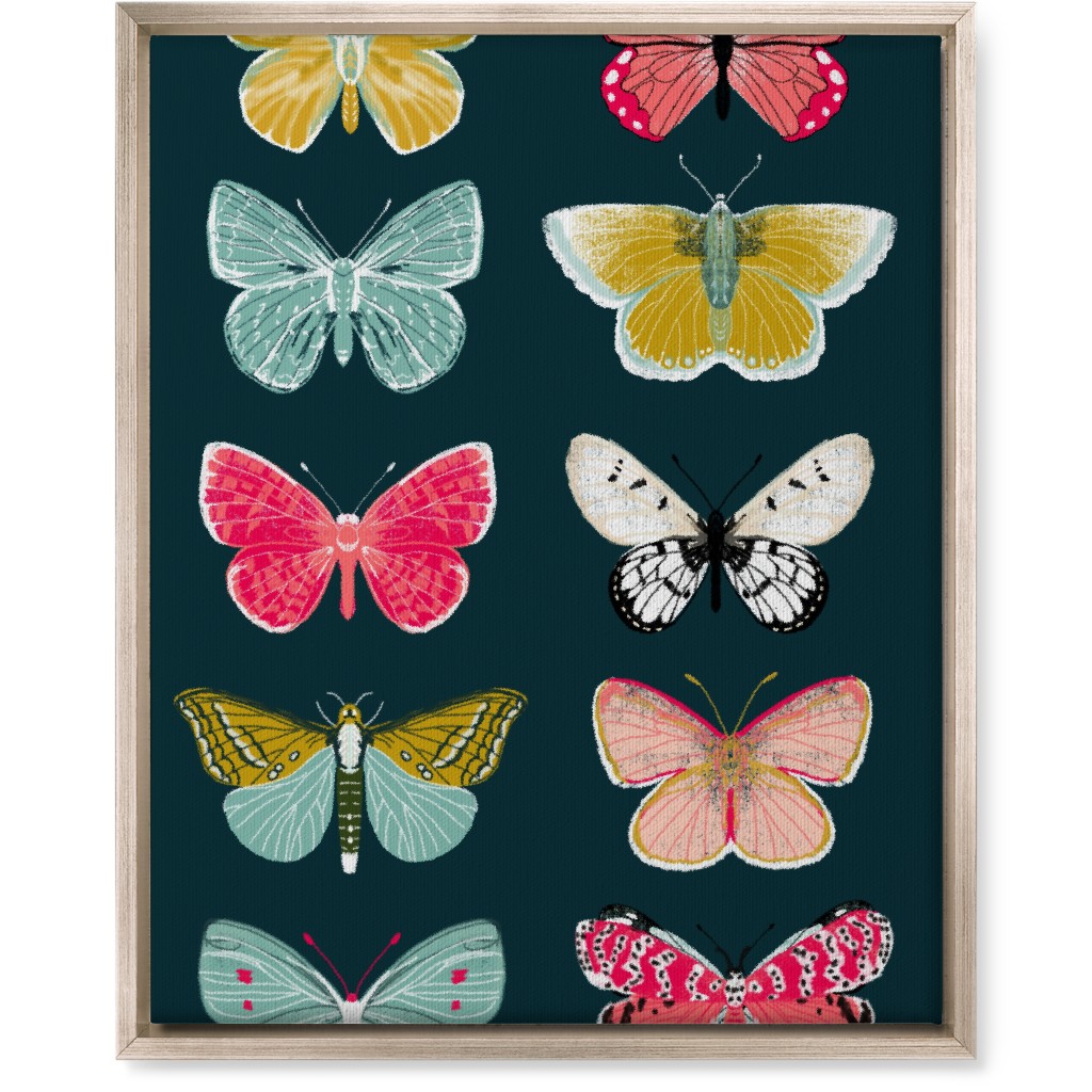 Butterflies Botanic Nature - Multi on Navy Wall Art, Metallic, Single piece, Canvas, 16x20, Multicolor