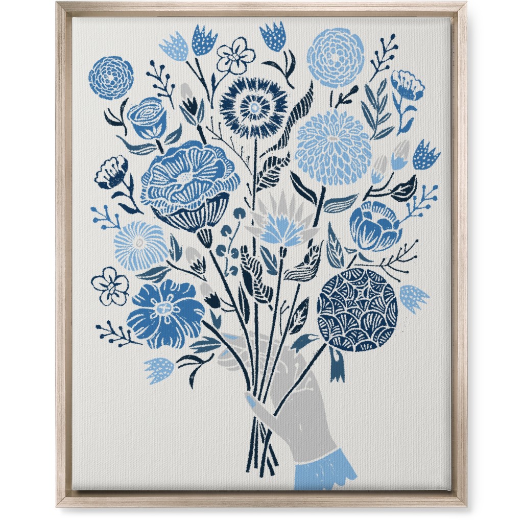 Bouquet in Hand - Blue Wall Art, Metallic, Single piece, Canvas, 16x20, Blue