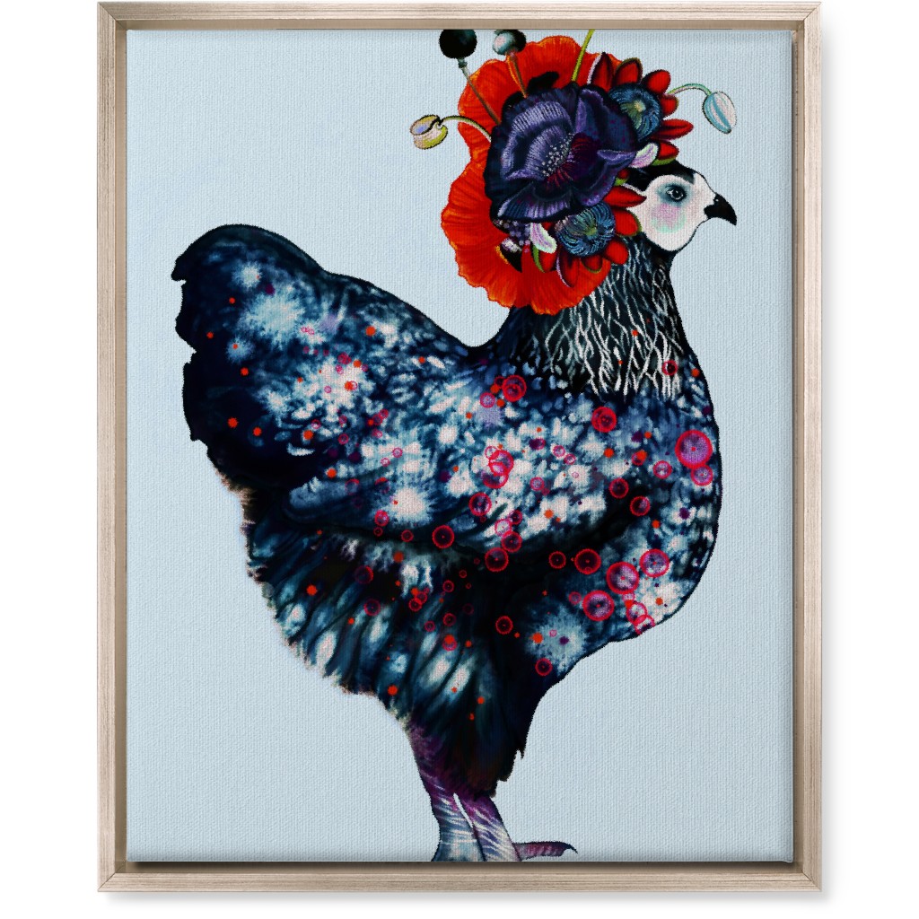 Poppycock - Floral Chicken Wall Art, Metallic, Single piece, Canvas, 16x20, Multicolor