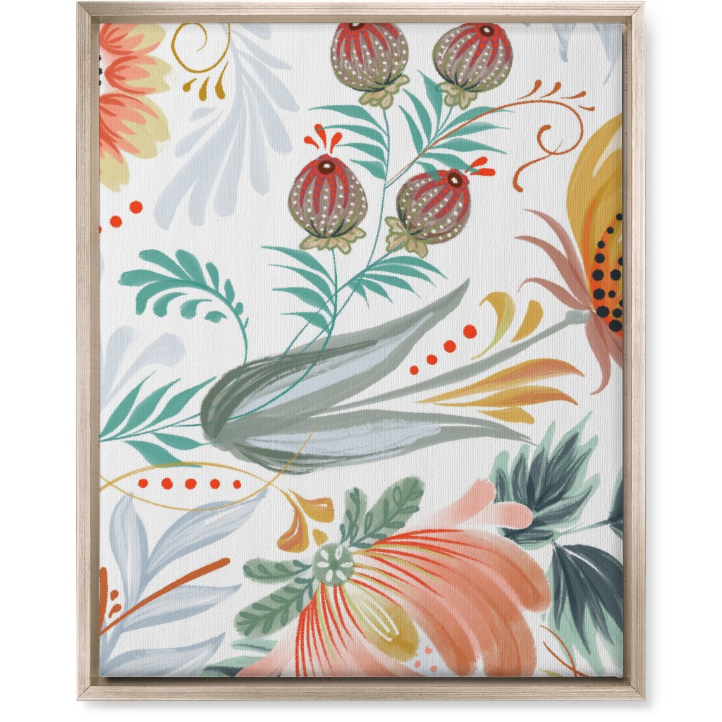Folksy Floral - Multi on White Wall Art, Metallic, Single piece, Canvas, 16x20, Multicolor