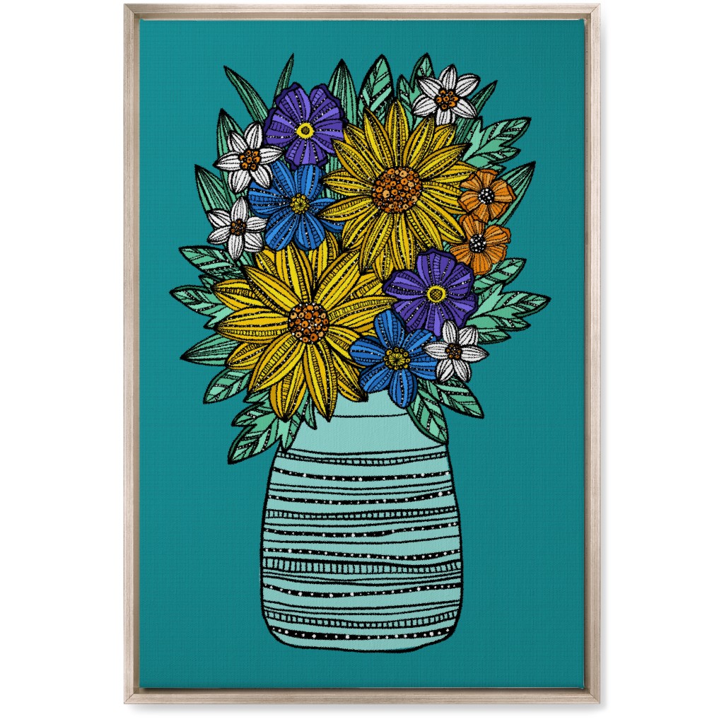 Sunflower Bouquet - Teal Wall Art, Metallic, Single piece, Canvas, 20x30, Multicolor