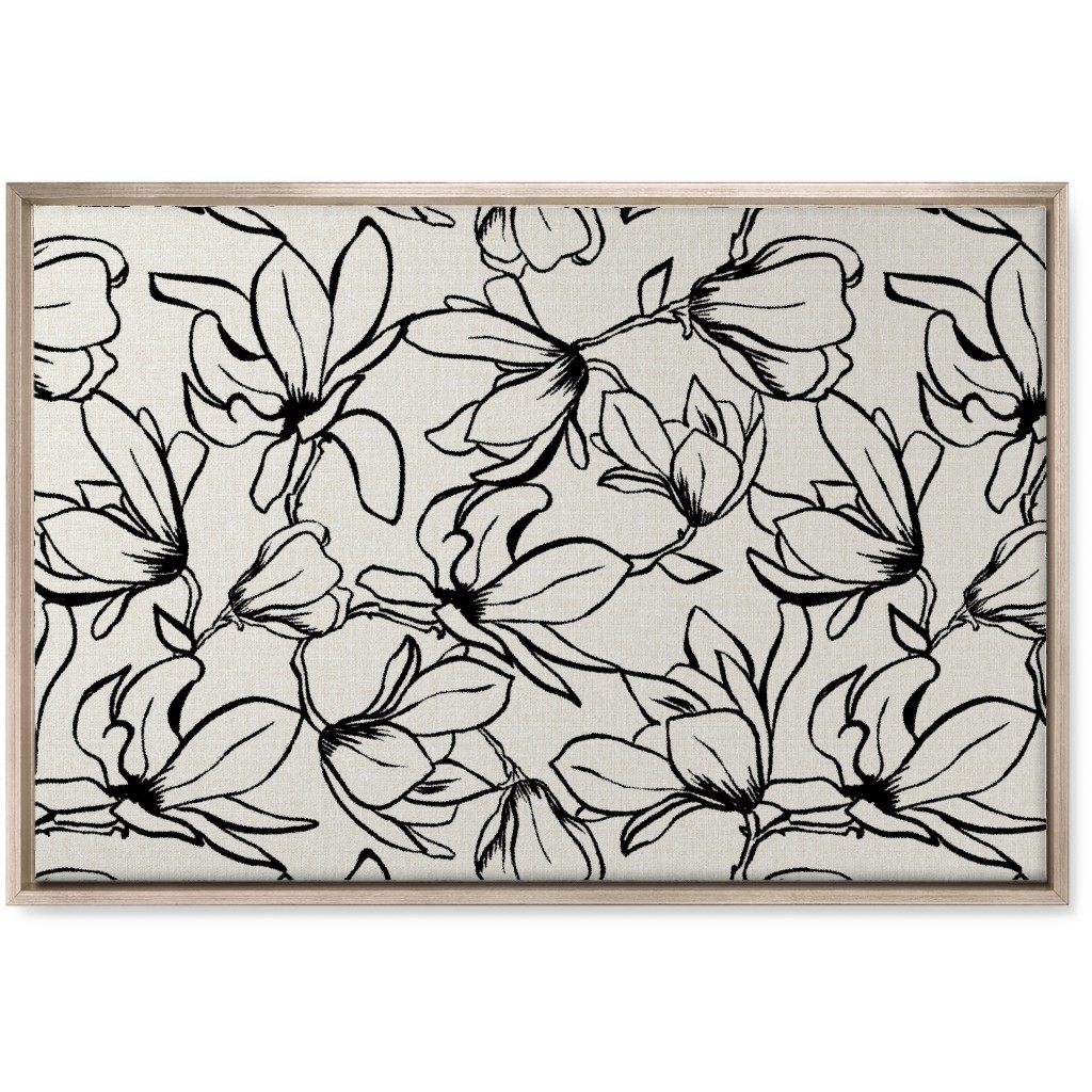 Magnolia Garden - Textured - White & Black Wall Art, Metallic, Single piece, Canvas, 20x30, Beige, Pearl