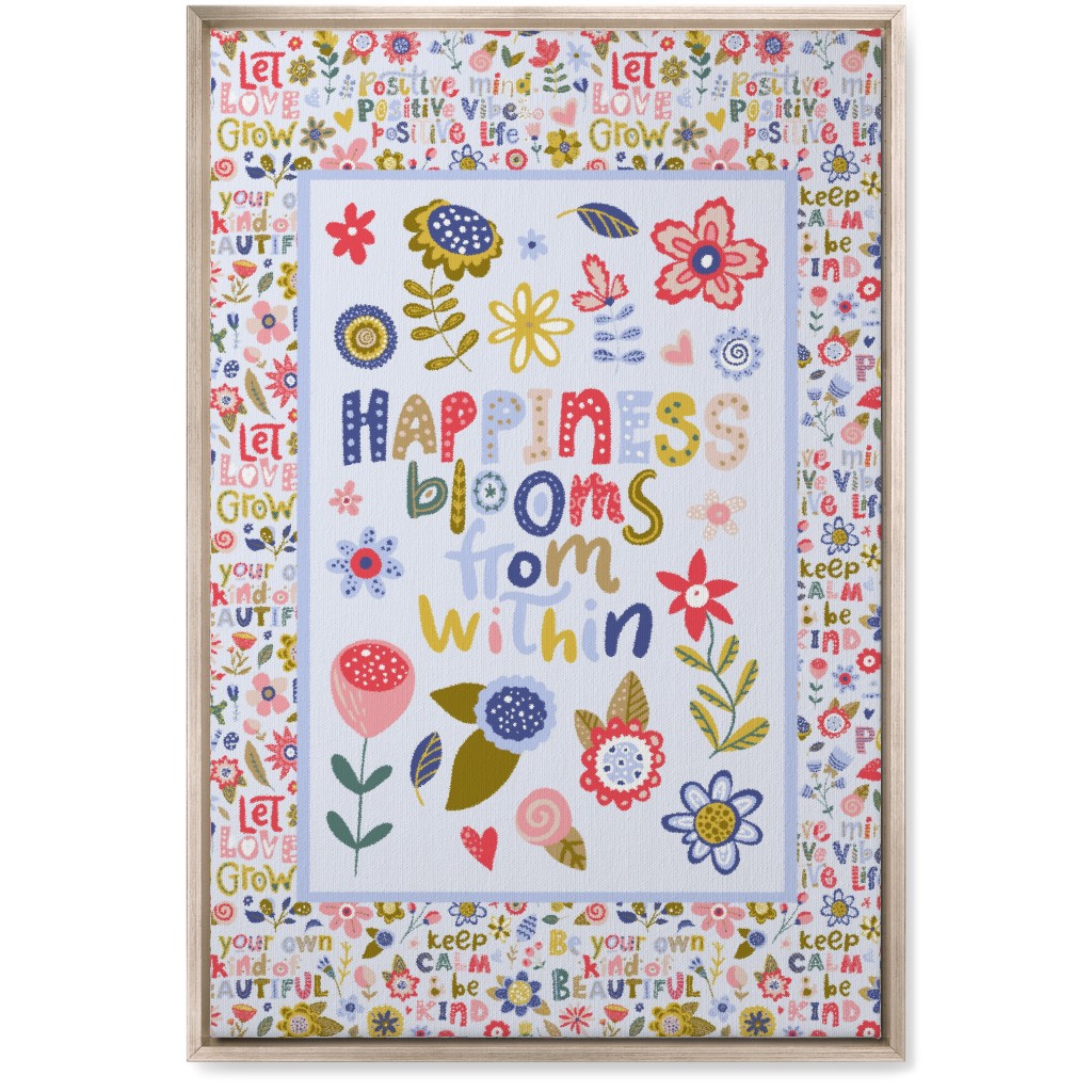 Happiness Blooms From Within - Inspirational Floral Wall Art, Metallic, Single piece, Canvas, 20x30, Multicolor