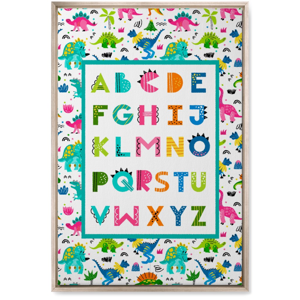 Colorful Dinosaur World Alphabet - Multi Wall Art, Metallic, Single piece, Canvas, 20x30, Multicolor
