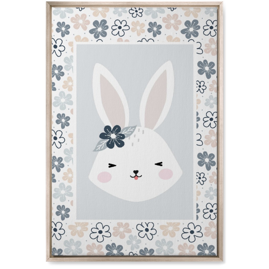 Spring Baby Girl Bunny - Neutral Soft Palette Wall Art, Metallic, Single piece, Canvas, 20x30, Blue