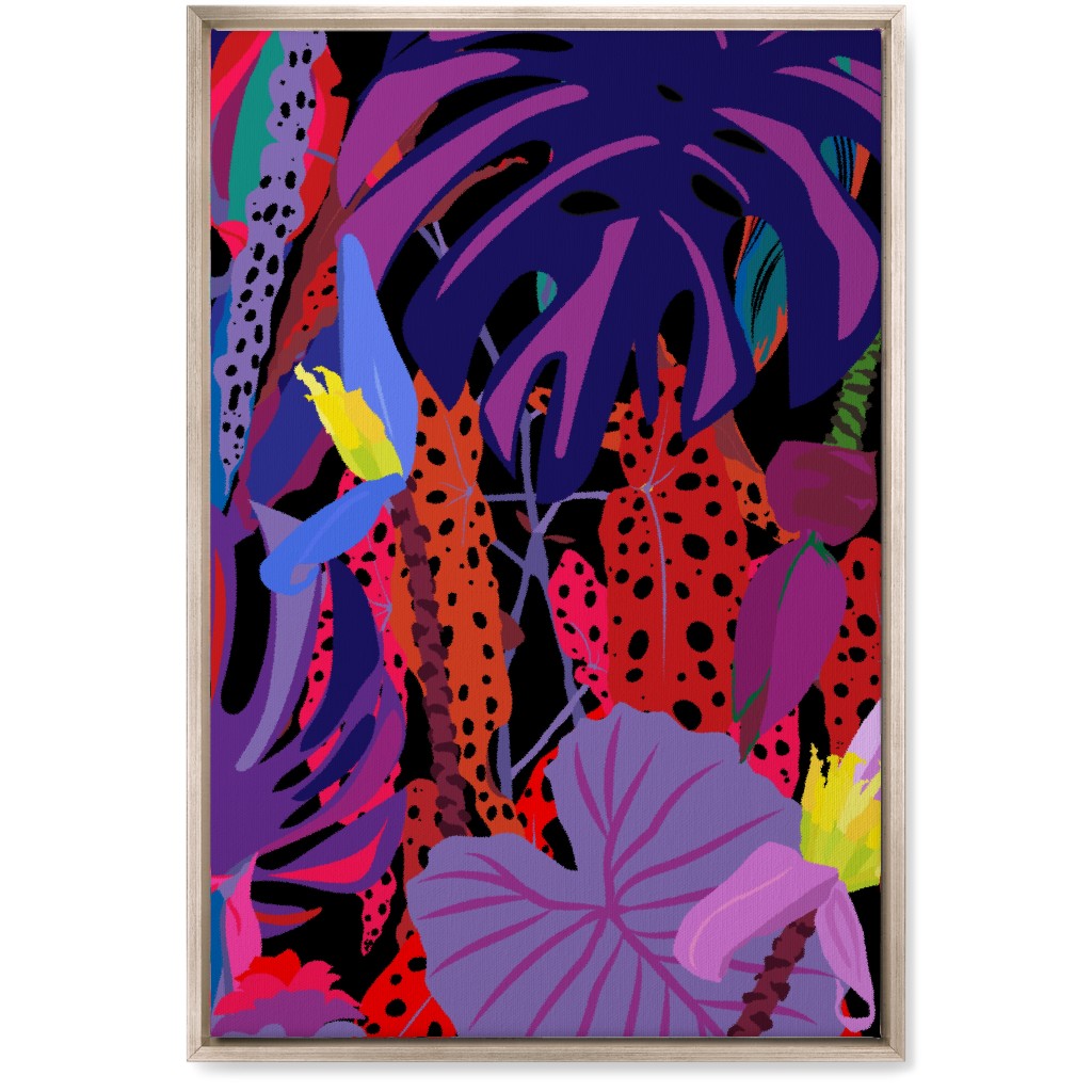 Neon Night Tropical Garden - Purple Wall Art, Metallic, Single piece, Canvas, 20x30, Purple, Purple