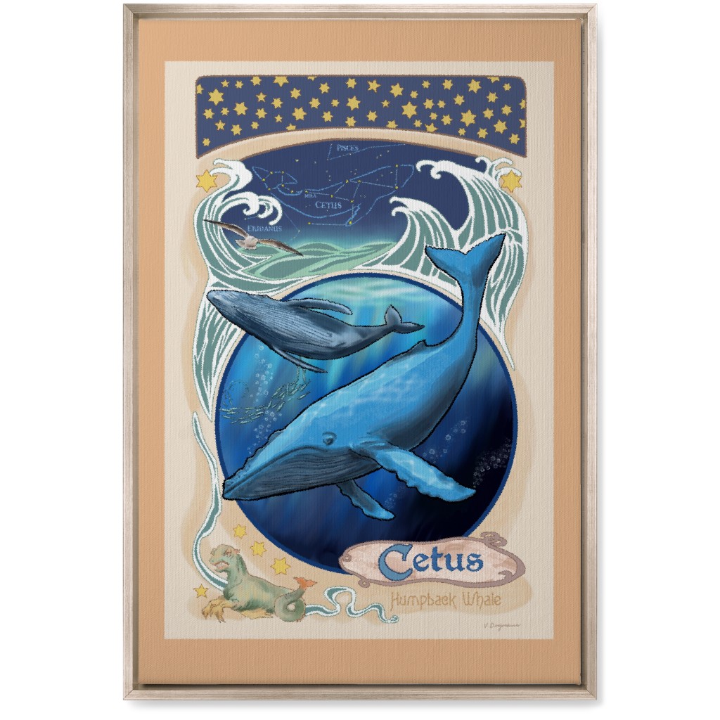 Art Nouveau Humpback Whale Wall Art, Metallic, Single piece, Canvas, 20x30, Blue, True Blue