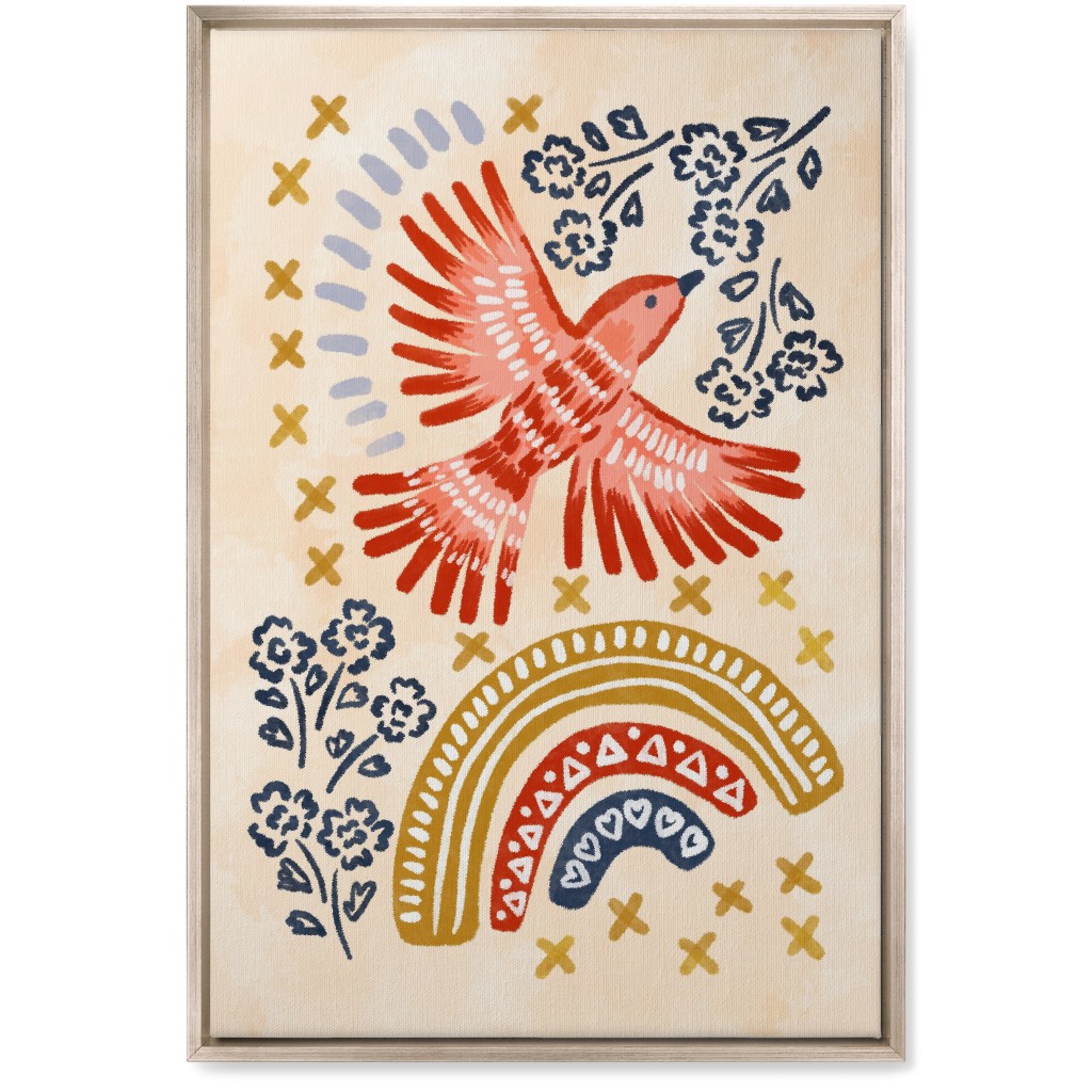 Bird, Rainbow, Flower, Spring Wall Art Wall Art, Metallic, Single piece, Canvas, 20x30, Multicolor