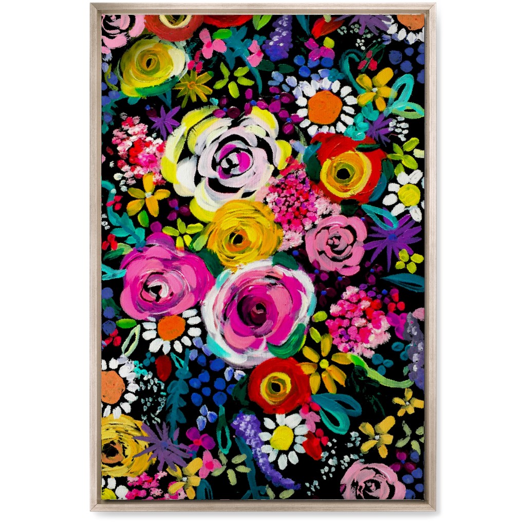 Les Fleurs Floral Painting Wall Art, Metallic, Single piece, Canvas, 20x30, Multicolor, Ink Spot