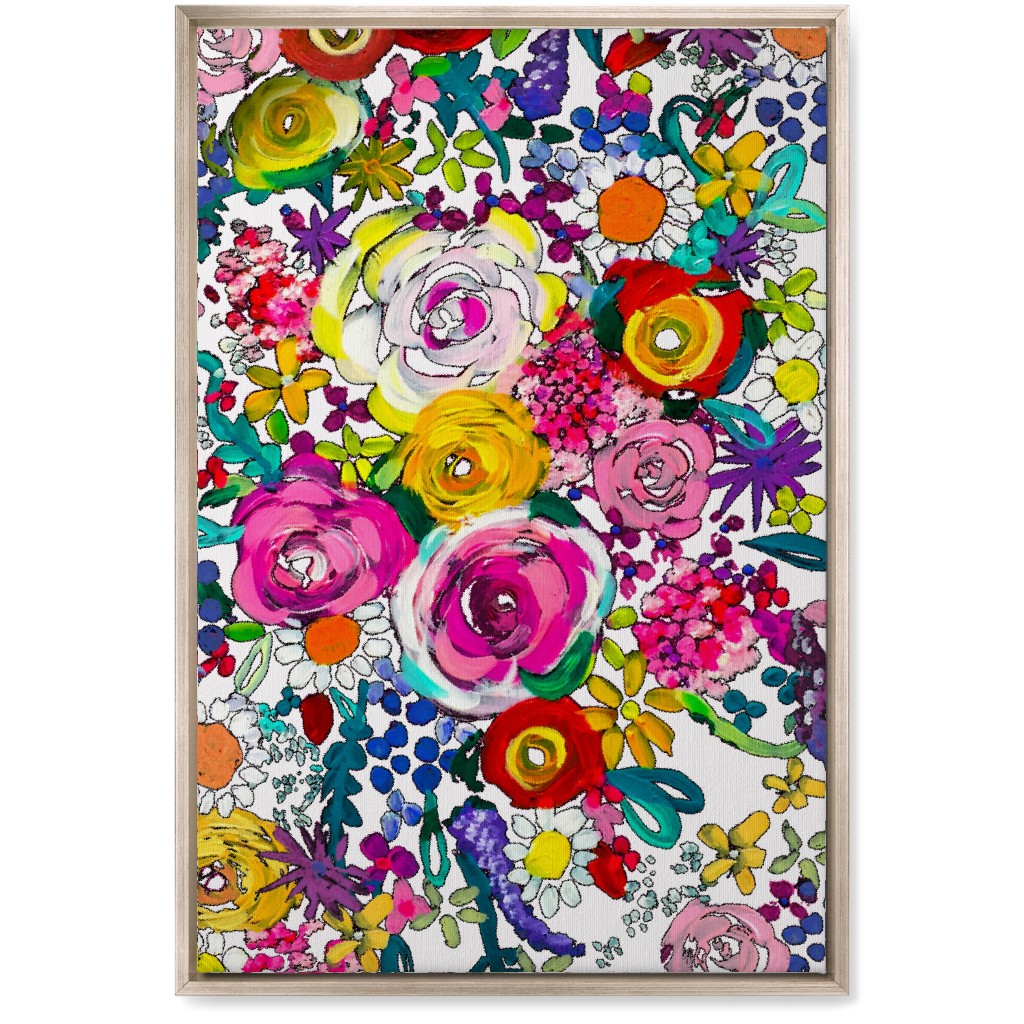 Les Fleurs Floral Painting Wall Art, Metallic, Single piece, Canvas, 20x30, Multicolor, Magenta