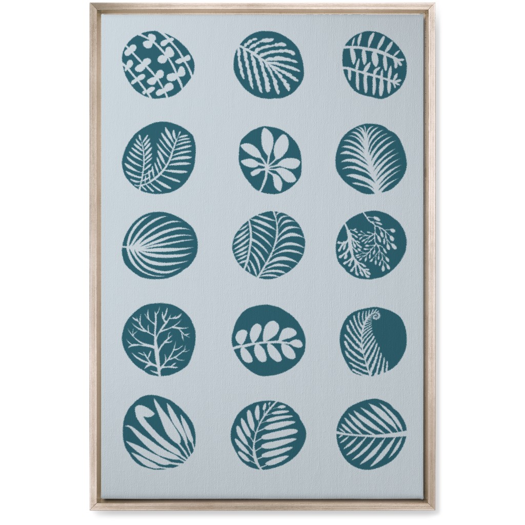 15 Round Leaves - Blue Wall Art, Metallic, Single piece, Canvas, 20x30, Blue, True Blue