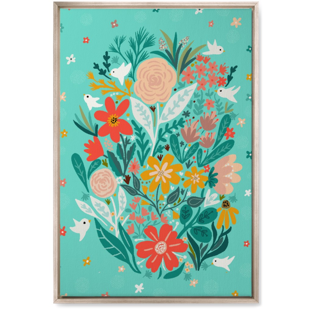 Floral Days - Multi on Blue Wall Art, Metallic, Single piece, Canvas, 20x30, Multicolor