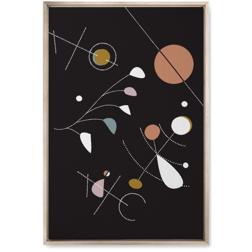 Mod Abstract Costmic Shapes - Multi on Black Wall Art, Metallic, Single piece, Canvas, 20x30, Multicolor