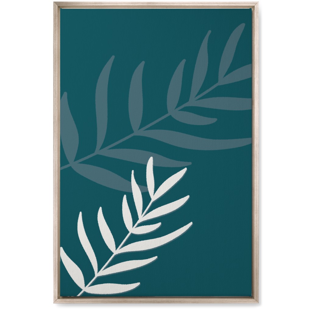 Fern Leaves in Neutral Earth Tones Wall Art, Metallic, Single piece, Canvas, 20x30, Blue, Peacock