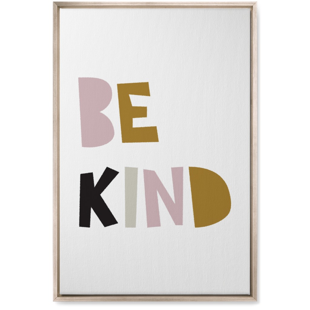 Be Kind Typography - Neutral With Pink Wall Art, Metallic, Single piece, Canvas, 20x30, Multicolor
