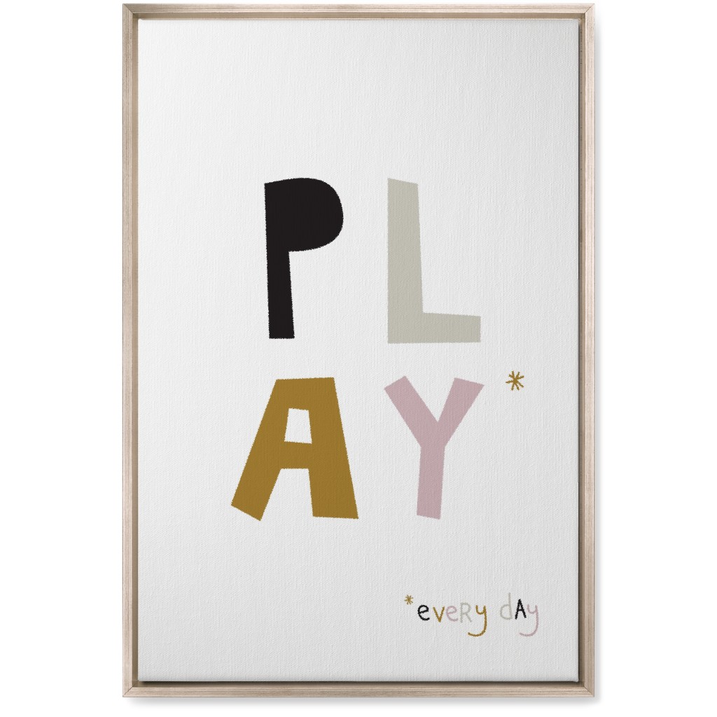 Play Typography - Neutral With Pink Wall Art, Metallic, Single piece, Canvas, 20x30, Multicolor
