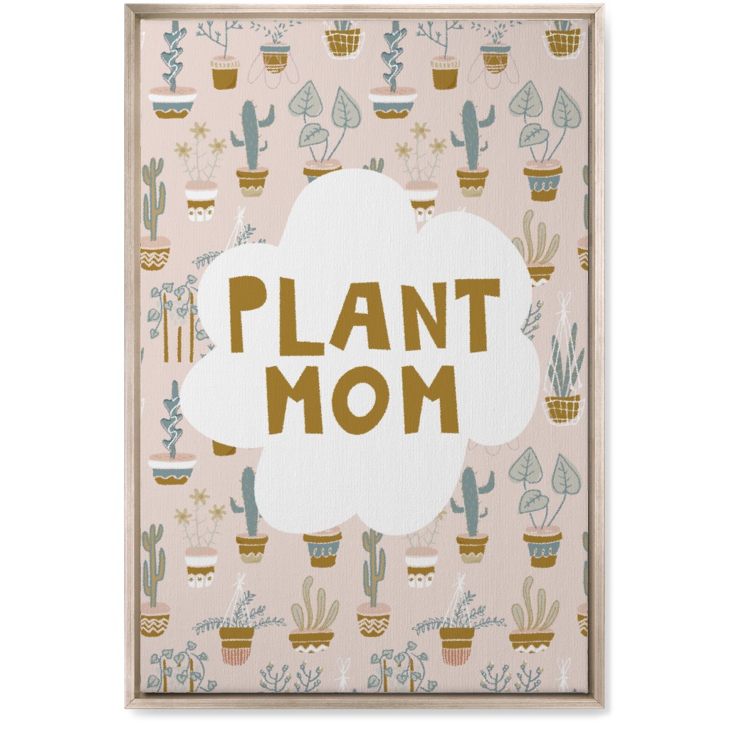 Plant Mom Indoor Garden - Neutral on Pink Wall Art, Metallic, Single piece, Canvas, 20x30, Multicolor
