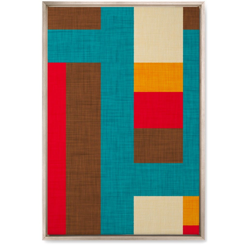 Abstract Mod Cube - Multi on Blue Wall Art, Metallic, Single piece, Canvas, 20x30, Multicolor