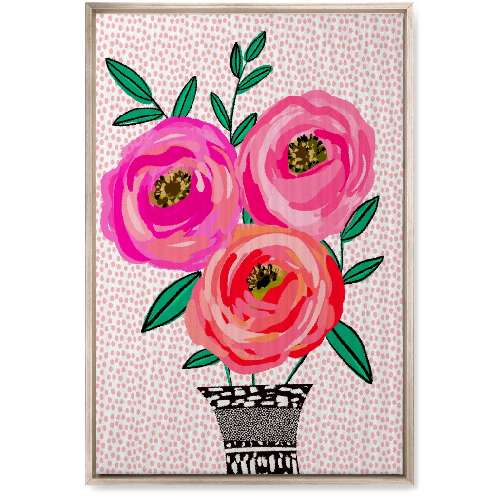 Happy Day Florals - Pink Wall Art, Metallic, Single piece, Canvas, 20x30, Pink, Bright Pink